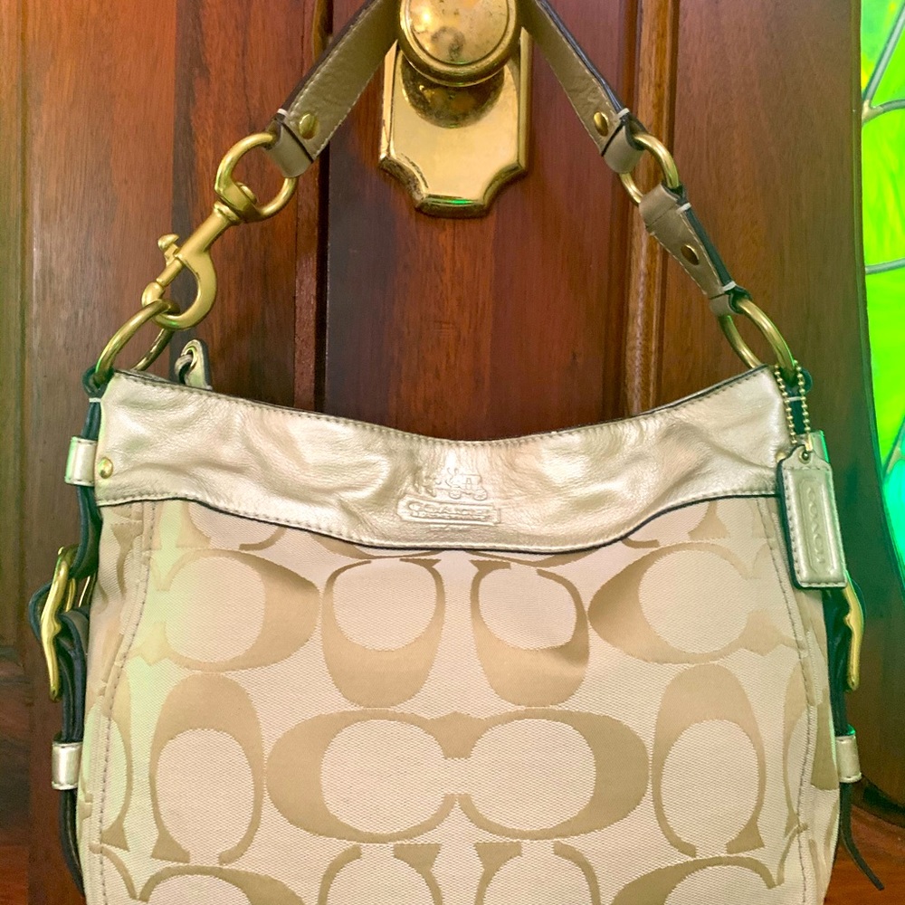 Coach canvas and leather shoulder bad.